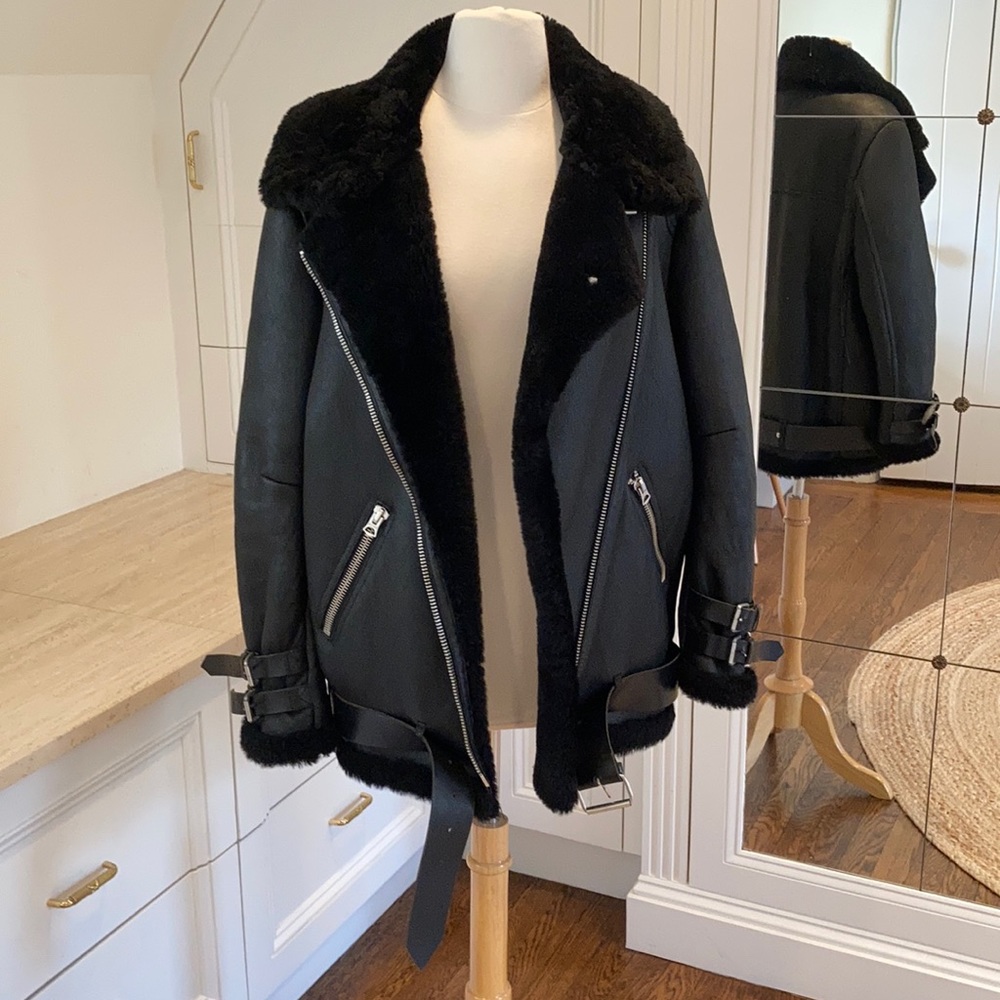 Acne Black Shearling-Trimmed Bomber Jacket